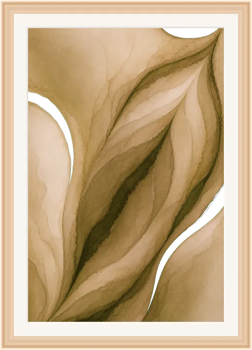 Muted ochre Dayprint: warm yellow and amber ink washes in a light oak frame.